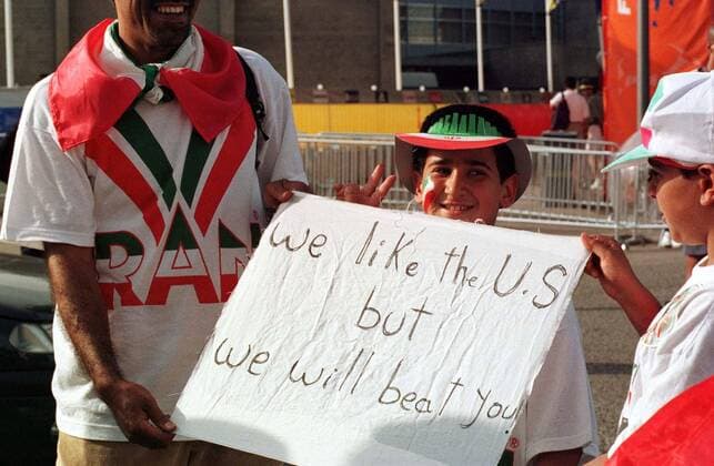 LY06- 21JUNE98- LYON,FRANCE - 16e FIFA World Cup WM Weltmeisterschaft Fussball - FRANCE 98 - OPS: IRANIAN SUPPORTERS PRIOR THE WORLD SOCCER MATCH USA vs IRAN TONIGHT IN LYON ,FRANCE. VDB ROBERTxVANDENxBRUGGE  x85096728stx