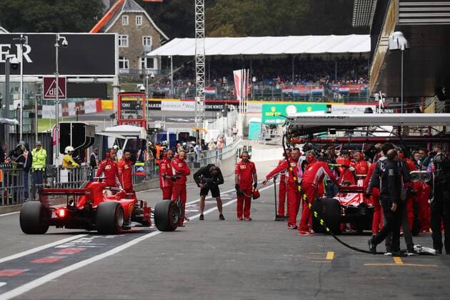 Photo4 LaPresse 25 08 2018 Spa - Francorchamps, Belgium Grand Prix Formula One Belgium 2018 In the pic: Sebastian Vettel (GER) Scuderia Ferrari SF71H and Kimi Raikkonen (FIN) Scuderia Ferrari SF71H  Copyright: xPhoto4 LaPressex