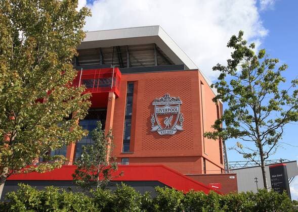 25th August 2018, Anfield, Liverpool, England; EPL Premier League football, Liverpool versus Brighton and Hove Albion; a view of the Liverpool FC club crest on the main stand before the kick off  ActionPlus12058068 DavidxBlunsden