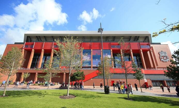 25th August 2018, Anfield, Liverpool, England; EPL Premier League football, Liverpool versus Brighton and Hove Albion; fans arrive outside the main stand before the match  ActionPlus12058069 DavidxBlunsden