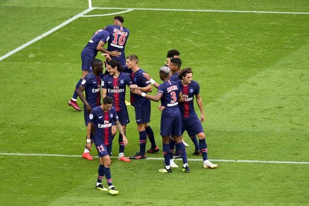 joie des joueurs du PSG apres le but de NEYMAR JR (PSG) FOOTBALL : PSG vs Angers - Conforama L1 - 25 08 2018 JBAutissier Panoramic 