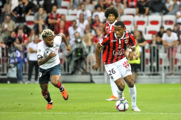 Myziane Maolida (OGC Nice) - Valentin Rosier (Dijon) FOOTBALL : OGC Nice vs Dijon - Ligue 1 Conforama - Nice - 25 08 2018 NorbertScanella Panoramic 