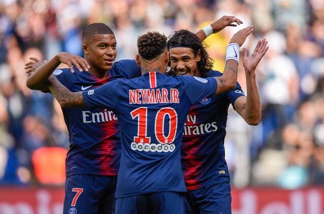 But de Edinson Cavani ( PSG ) - Joie de Neymar Jr ( PSG ) - Kylian Mbappe ( PSG ) FOOTBALL : Paris Saint Germain vs Angers SCO - Ligue 1 - Paris - 25 08 2018 FedericoPestellini Panoramic 