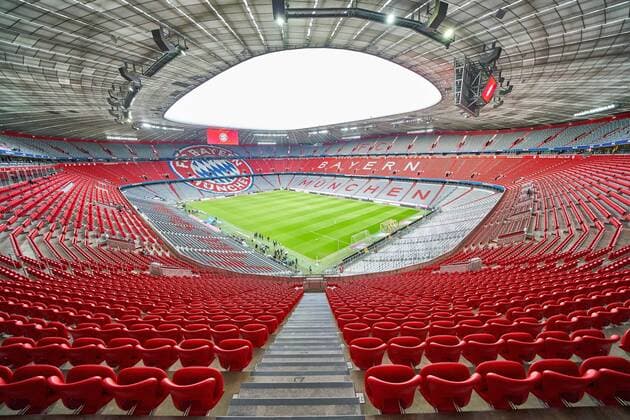 FC Bayern Munich Soccer, Munich, August 24, 2018 Allianz Arena Stadium, football stadium, tribunes, spectator tribunes, inside view, architecture lawn, inside, arena, pitch, design, red white, new FC BAYERN MUNICH - TSG 1899 HOFFENHEIM 3-1 - DFL REGULATIONS PROHIBIT ANY USE OF PHOTOGRAPHS as IMAGE SEQUENCES and or QUASI-VIDEO - 1.German Soccer League , Munich, August 24, 2018, Season 2018 2019, matchday 1 Photographer: Peter Schatz MAGICS