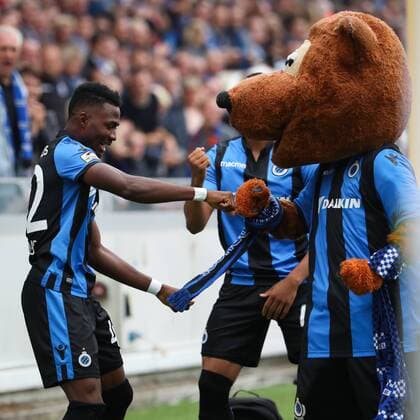 Club s Emmanuel Bonaventure Dennis celebrates after scoring during the Jupiler Pro League match between Club Brugge and RSC Anderlecht, in Brugge, Sunday 26 August 2018, on the fifth day of the Jupiler Pro League, the Belgian soccer championship season 2018-2019. VIRGINIExLEFOUR  x05414026x
