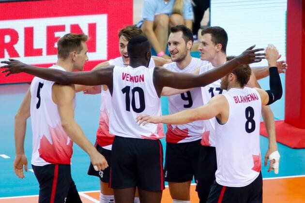 Volleyball, Länderspiel, Kanada - Frankreich KRAKOW 26.08.2018 SIATKOWKA XVI MEMORIAL HUBERTA JERZEGO WAGNERA --- VOLLEYBALL XVI HUBERT JERZY WAGNER MEMORIAL TOURNAMENT KANADA - FRANCJA CANADA - FRANCE N Z LUCAS VAN BERKEL ERIC LOEPPKY SHARON VERNON EVANS JASON DEROCCO GRAHAM VIGRASS JAY BLANKENAU FOT ANNA KLEPACZKO FOTOPYK NEWSPIX.PL --- Newspix.pl  180826LUM041