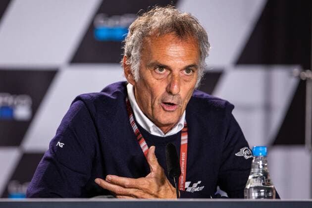 26th August 2018, Silverstone Race Circuit, Northamptonshire, England; GoPro British Grand Prix MotoGP, race day; MotoGP Safety Officer Franco Uncini explains to the media why the Grand Prix was cancelled  ActionPlus12058584 TimxWilliams