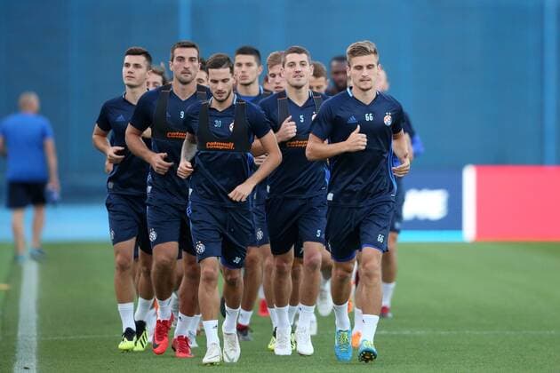 GNK Dinamo training - Zagreb, Croatia 27.08.2018., Zagreb - GNK Dinamo training before UEFA Champions League match with BSC Young Boys. Petar Stojanovic, Emir Dilaver, Arijan Ademi, Mario Budimir.  LukaxStanzl PIXSELL