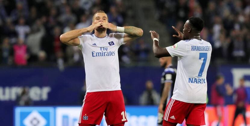 2 Football Bundesliga Season 2018 2019 3 Gameday Hamburger SV Arminia Bielefeld at Volksparkstadion 2 0 Pierre Pierre Lasogga Hamburger SV re mKhaled Narey Hamburger SV DFL REGULATIONS PROHIBIT ANY USE OF PHOTOGRAPH AS IMAGE SEQUENCES AND OR QUASI VIDEO
