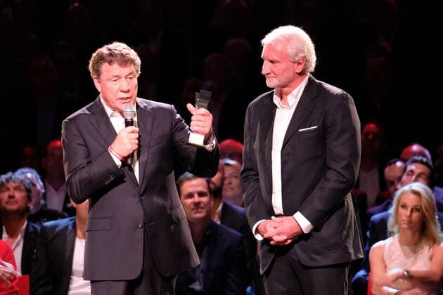 Otto Rehhagel honored for his lifes work Laudator Rudi Völler Awarded the Sport Bild Award at the fish auction hall Große Elbstraße in Hamburg on 27 8 2018