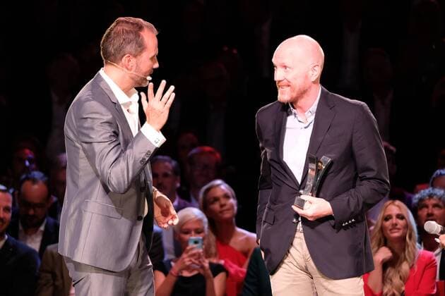 Matthias Brügelmann with award winner Matthias Sammer Presentation of the Sport Bild Award in the fish auction hall Große Elbstraße in Hamburg on 27 8 2018
