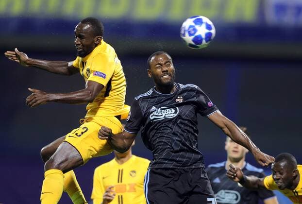 GNK Dinamo - Young Boys 28.08.2018., stadium Maksimir, Zagreb, Croatia - Champions League playoffs, GNK Dinamo - Young Boys . Nicolas Moumi Ngamaleu, Kevin Theophile Catherine  SanjinxStrukic PIXSELL