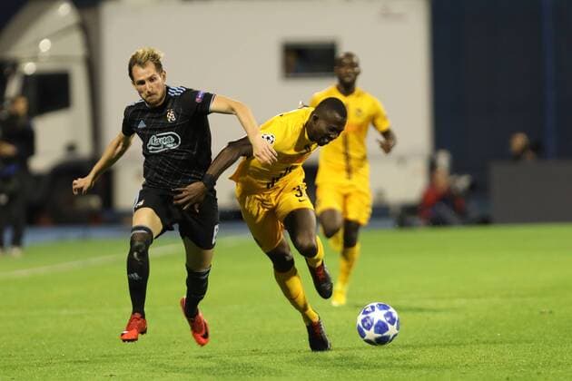 Zagreb, 28 08 2018 - Stadion Maksimir, UEFA Champions League - 2018 19, GNK Dinamo (blue) - BSC Young Boys (yellow) 1:2, Izet Hajrovic (8) vs Sekou Sanogo (35) 