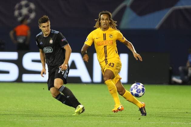 Zagreb, 28 08 2018 - Stadion Maksimir, UEFA Champions League - 2018 19, GNK Dinamo (blue) - BSC Young Boys (yellow) Amer Gojak (14) and Kevin Mbabu (43) 