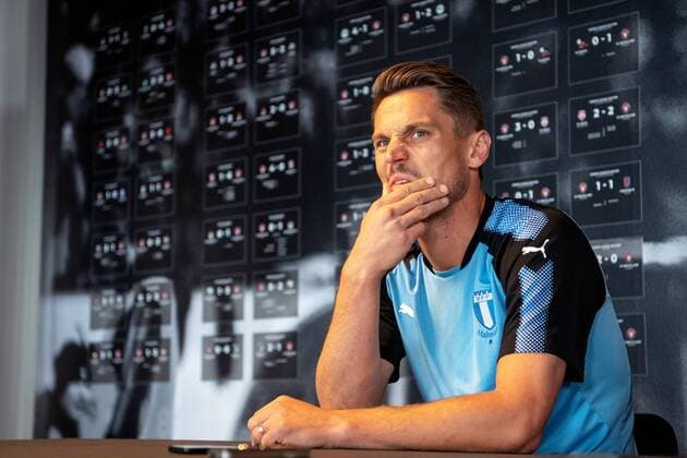 180829 Markus Rosenberg or Malmö FF during a press conference and practice ahead of the Europe League qualifying match between Midtjylland and Malmö FF on August 29, 2018 in Herning Photo Ludvig Thunman BILDBYRAN code LT 35528  Copyright: LUDVIGxTHUNMAN BB180829LT029