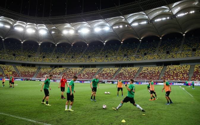 SOCCER - EL quali, Steaua vs Rapid BUCHAREST,ROMANIA,29.AUG.18 - SOCCER - UEFA Europa League, qualification, play off, Steaua Bukarest vs SK Rapid Wien, preview, training Rapid. Image shows the team of Rapid. Keywords: Wien Energie. GEPAxpictures xPhilippxBrem