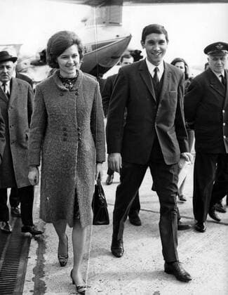 - ZAVENTEM, BELGIUM (FILE) : This file picture dated 20 March 1967 shows Belgian cyclist Eddy Merckx with his fiancee at Brussels Airport. He was returning from San Remo - Milan cycling competition. He was victorious. ARCHIVES  x85201113stx