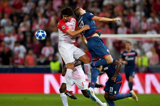 SOCCER - CL quali, RBS vs Belgrade SALZBURG,AUSTRIA,29.AUG.18 - SOCCER - UEFA Champions League qualification play-off, Red Bull Salzburg vs FC Red Star Belgrade. Image shows Andre Ramalho (RBS) and Milan Rodic (Belgrade). GEPAxpictures xFlorianxErtl