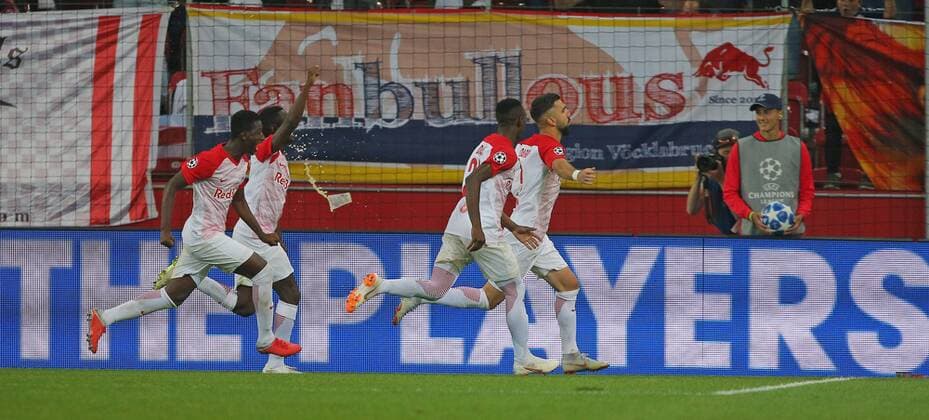 SOCCER - CL quali, RBS vs Belgrade SALZBURG,AUSTRIA,29.AUG.18 - SOCCER - UEFA Champions League qualification play-off, Red Bull Salzburg vs FC Red Star Belgrade. Image shows the rejoicing of Munas Dabbur (RBS). GEPAxpictures xThomasxBachun