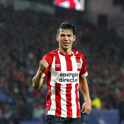 EINDHOVEN, Netherlands, 29-08-2018, football, Champions League play-off round 4 leg 2 , season 2018 2019 , PSV Philips Stadium , PSV - BATE Borisov , PSV forwarder Hirving Lozano celebrating his goal (3-0) during the game PSV - BATE Borisov . PSV - Borisov  x2432800x