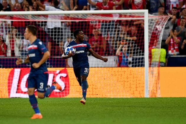 SOCCER - CL quali, RBS vs Belgrade SALZBURG,AUSTRIA,29.AUG.18 - SOCCER - UEFA Champions League qualification play-off, Red Bull Salzburg vs FC Red Star Belgrade. Image shows the rejoicing of El Faradou Ben Nabouhane (Belgrade). GEPAxpictures xFlorianxErtl