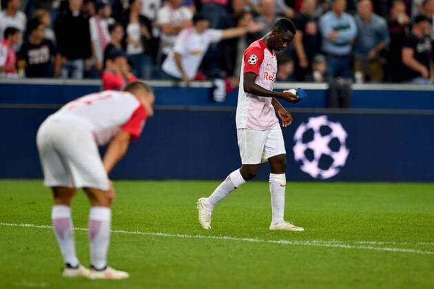 SOCCER - CL quali, RBS vs Belgrade SALZBURG,AUSTRIA,29.AUG.18 - SOCCER - UEFA Champions League qualification play-off, Red Bull Salzburg vs FC Red Star Belgrade. Image shows the disappointment of Stefan Lainer and Diadie Samassekou (RBS). GEPAxpictures xFlorianxErtl