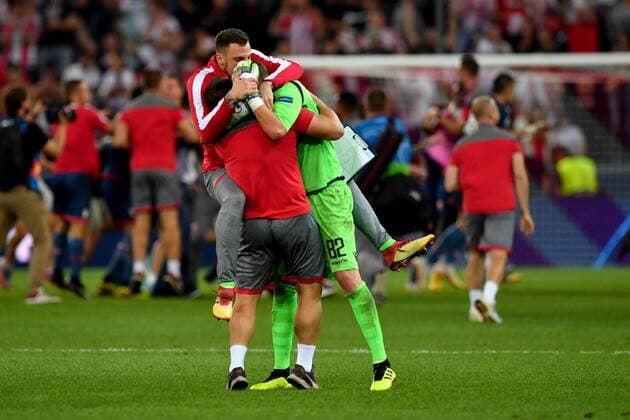 SOCCER - CL quali, RBS vs Belgrade SALZBURG,AUSTRIA,29.AUG.18 - SOCCER - UEFA Champions League qualification play-off, Red Bull Salzburg vs FC Red Star Belgrade. Image shows the rejoicing of Belgrade. GEPAxpictures xFlorianxErtl