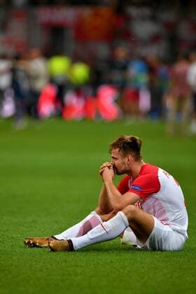 SOCCER - CL quali, RBS vs Belgrade SALZBURG,AUSTRIA,29.AUG.18 - SOCCER - UEFA Champions League qualification play-off, Red Bull Salzburg vs FC Red Star Belgrade. Image shows the disappointment of Marin Pongracic (RBS). GEPAxpictures xFlorianxErtl