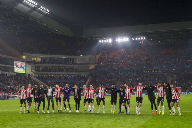 EINDHOVEN, PSV - BATE Borisov, 29-08-2018, voetbal, Champions League play-off, season 2018-2019, Philips Stadion, players of PSV are celebrating the victory PSV - Borisov  x2432919x