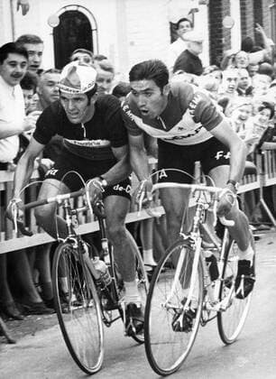 Roger De Vlaeminck and Eddy Merckx during the first stage of the Tour de France, in Belgium. (BELGA ARCHIVES)  x85218258stx