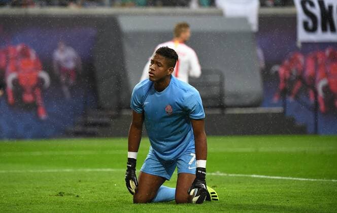Soccer Mens Season 2018 2019 Europa League Qualifiers Playoffs Match RB Leipzig Sorja Luhansk Goalkeeper Luiz Felipe Sorja Luhansk after conceding 0 1 30 08 2018 Copyright: xMatthiasxKochx