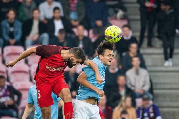 180830 Marc Dal Hende and Lasse Nielsen of Malmö FF during the Europe League qualifying match between Midtjylland and Malmö FF on August 30, 2018 in Herning Photo Ludvig Thunman BILDBYR N code LT 35529  Copyright: LUDVIGxTHUNMAN BB180830LT032