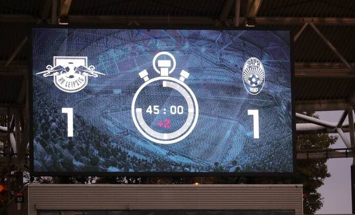 RB Leipzig Luhansk Soccer Euro League Qualifiers Leipzig 30 08 2018 Red Bull Arena Soccer UEFA Euro League Qualification Playoff Playoffs First leg RB Leipzig vs FK Sorja Luhansk picture Halftime score The infringement of the personal data protection and privacy of the persons depicted is provided by PICTURE POINT or the copyright holder the photo no liability