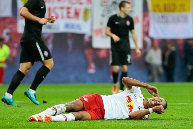 30 08 2018 xtgx Football Europa League Qualifiers RB Leipzig Sorja Luhansk emporer Yussuf Poulsen Leipzig 9 disappointed looks disappointed dejectedly disappointed DFL DFB REGULATIONS PROHIBIT ANY USE OF PHOTOGRAPH as IMAGE SEQUENCES and or QUASI VIDEO Leipzig