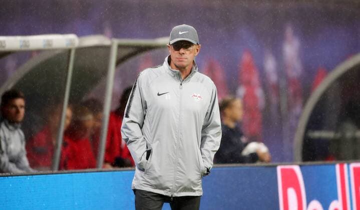 RB Leipzig Luhansk Soccer Euro League Qualifiers Leipzig 30 08 2018 Red Bull Arena Soccer UEFA Euro League Qualification PlayOff 2nd Half Heading RB Leipzig vs FK Sorja Luhansk Pictured Head Coach Ralf Rangnick RB Leipzig PICTURE POINT or PICTURE POINT is responsible for infringement of the privacy and observance of these images and the author of the photo no liability