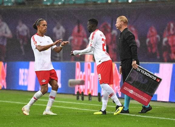 Soccer Men Season 2018 2019 Europa League Qualifiers Play offs Match RB Leipzig Sorja Luhansk v Yussuf Poulsen RB Leipzig Jean Kevin Augustin RB Leipzig 30 08 2018 Copyright: xMatthiasxKochx
