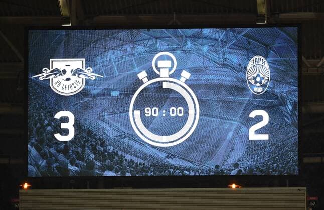 Soccer Mens Season 2018 2019 Europa League Qualifiers Play offs reverse RB Leipzig Sorja Luhansk scoreboard with 3 2 final score 30 08 2018 Copyright: xMatthiasxKochx