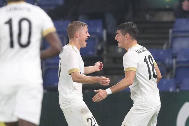 Genk s Ruslan Malinovski celebrates after scoring during a soccer game between Danish club Brondby IF and Belgian team KRC Genk, Thursday 30 August 2018 in Copenhagen, Denmark, the return game of the play-off for the UEFA Europa League competition. The first leg ended in a 5-2 Genk victory. BRUNOxFAHY  x05416636x