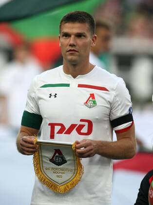 RUSSIAN FEDERATION. Moscow. 26 august 2018. Football stadium LOKOMOTIV . Championship of Russia 2018 2019. FC LOKOMOTIV Moscow vs FC ANJI Makhachkala. 27.DENISOV Igor (LOKOMOTIV Moscow). 