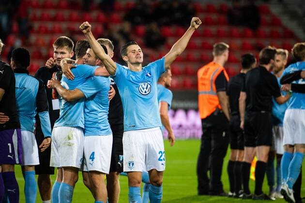 180830 Marcus Antonsson of Malmö FF celebrates after the Europe League qualifying match between Midtjylland and Malmö FF on August 30, 2018 in Herning Photo Ludvig Thunman BILDBYR N code LT 35529  Copyright: LUDVIGxTHUNMAN BB180830LT096