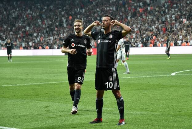 Besiktas Oguzhan Ozyakup celebrate his goal with his teammates during Besiktas - Partizan UEFA European League Qualifying Round Game, at Vodafone Arena, Istanbul, 30th of August 2018.  Copyright: MustafaxAlkac 16099356