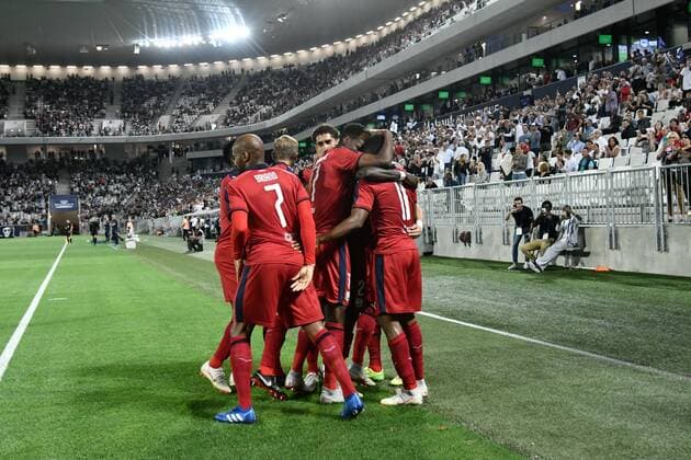 But et joie Francois Kamano (gir) FOOTBALL : Bordeaux vs KAA Gent- 4eme Tour Ligue Europa - Bordeaux - 30 08 2018 ThierryBreton Panoramic 