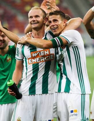 SOCCER - EL quali, Steaua vs Rapid BUCHAREST,ROMANIA,30.AUG.18 - SOCCER - UEFA Europa League, qualification, play off, Steaua Bukarest vs SK Rapid Wien. Image shows Mario Sonnleitner (Rapid) and Stefan Schwab (Rapid). Keywords: Wien Energie. GEPAxpictures xPhilippxBrem