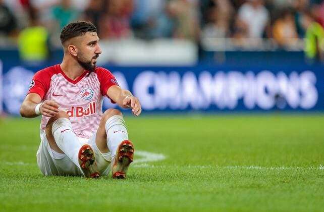 29 08 2018 Red Bull Arena Salzburg UEFA Champions League Salzburg vs Red Star Belgrade Qualification Rally in the table Munas Dabbur Salzburg during the UEFA Champions League Qualifying 2nd Leg match between Salzburg and Red Star Belgrade at the Red Bull Arena in Salzburg Austria on 2018 08 29 Salzburg  EX_FEI