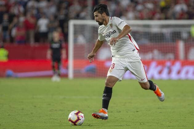Spain: Sevilla FC vs SIgma Olomuc 30th August 2018, Ramon Sanchez Pizjuan, Sevilla, Spain; UEFA Europa League football, Sevilla FC versus Sigma Olomuc; Nolito, player of Sevilla FC drives forward Sevilla Andalucia Spain Ramon Sanchez Pizjuan  UKKOxImages AntonioxPozo PacificxPress