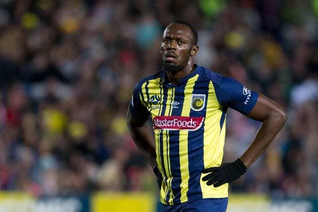 Usain Bolt spielt für die Central Coast Mariners in der australischen A-League GOSFORD, AUSTRALIA - AUGUST 31: Central Coast Mariners player Usain Bolt (95) at The A-League trial match between the Central Coast Mariners and Central Coast Selecton August 31, 2018 at Central Coast Stadium in Gosford, Australia. (Photo by Speed Media Icon Sportswire) SOCCER: AUG 31 Hyundai A-League - Central Coast Mariners v Central Coast Select Icon18083126 EDITORIAL USE ONLY