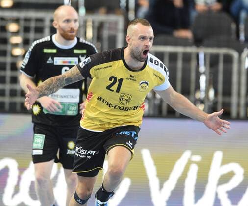 2 Handball Bundesliga HC Rhein Vikings HSC Coburg 31 08 2018 Rejoicing Florian Billek Coburg HM