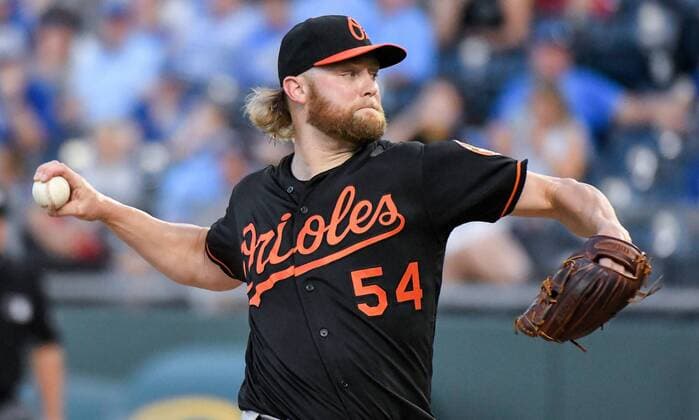 August 31, 2018 - Kansas City, MO, USA - Baltimore Orioles pitcher Andrew Cashner throws in the first inning against the Kansas City Royals at Kauffman Stadium in Kansas City, Mo., on Friday, Aug. 31, 2018. Baltimore at Kansas City - ZUMAm67_ 20180831_zaf_m67_019 Copyright: xJohnxSleezerx