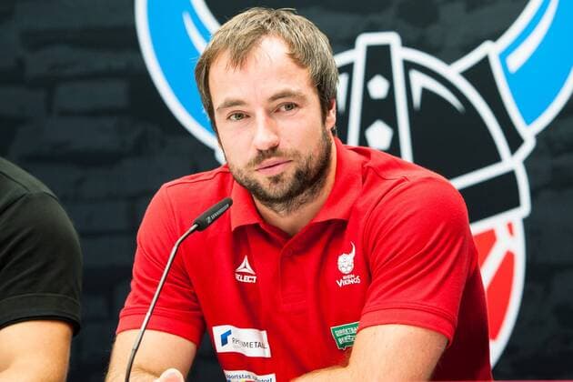 Ceven Klatt Coach Rhein Vikings at the press conference after the match HC Rhein Vikings vs HSC 2000 Coburg Handball 2 Bundesliga 31 08 18 Dusseldorf NRW Germany Castello Copyright: xdnet_nszx