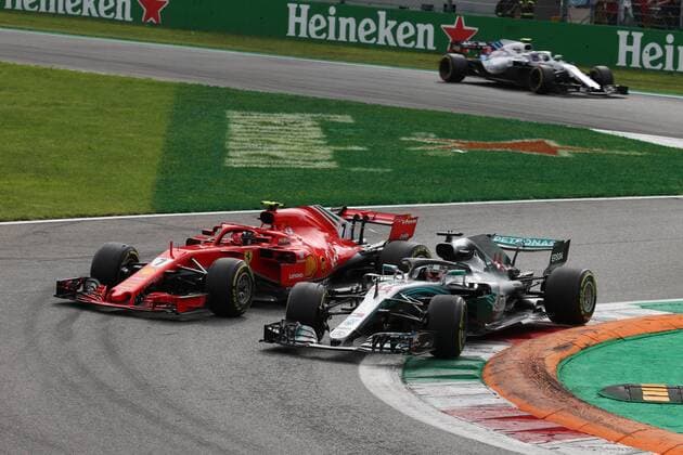 Photo4 LaPresse 02 09 2018 Monza, Italy Grand Prix Formula One Italia 2018 In the pic: Lewis Hamilton (GBR) Mercedes AMG F1 W09 and Kimi Raikkonen (FIN) Scuderia Ferrari SF71H  Copyright: xPhoto4 LaPressex
